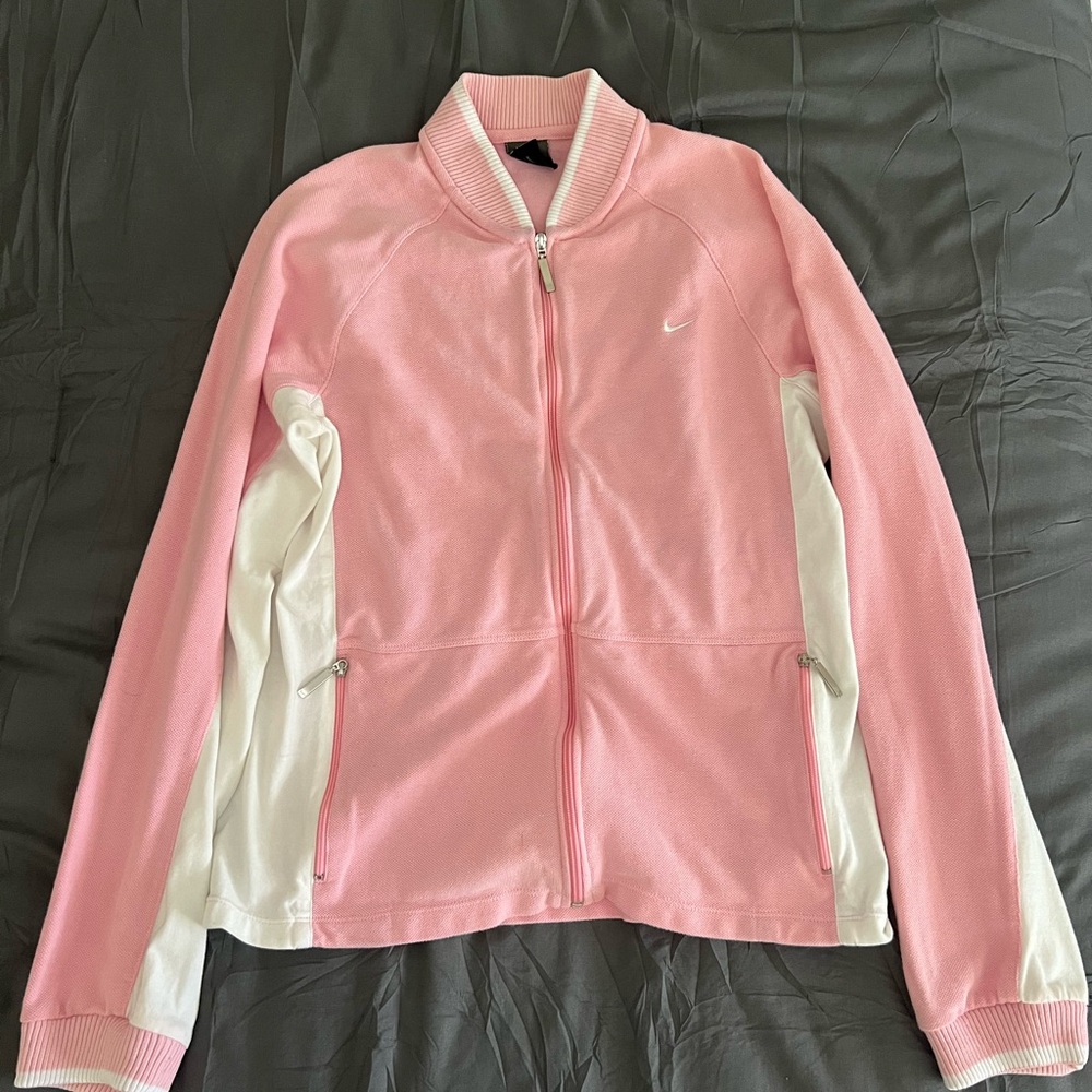 Nike Women's Pink and White Bomber Jacket